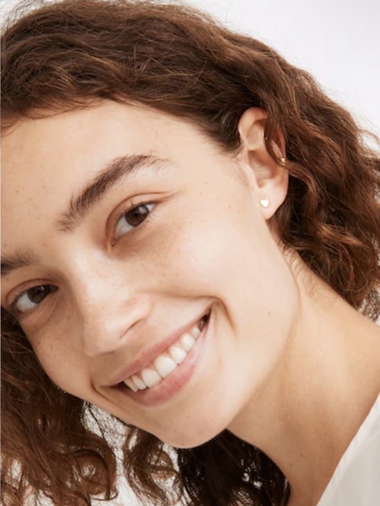 New Madewell Demi Fine 14k Gold Heart Stud Earrings - Picture 3 of 5